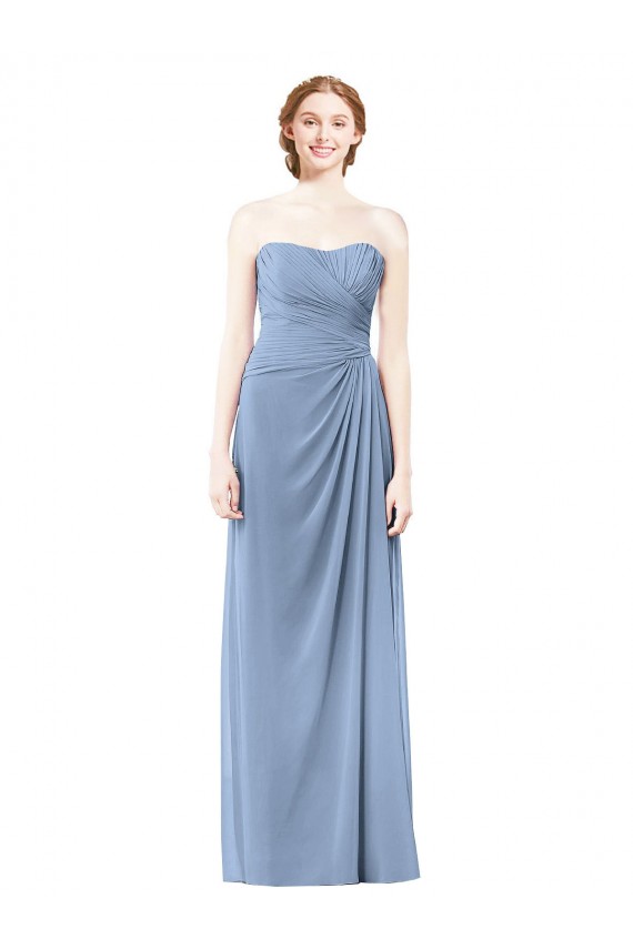 Long Sleeveless Chiffon Dusty Blue A-Line Formal Dresses / Bridesmaid Dresses Colchester