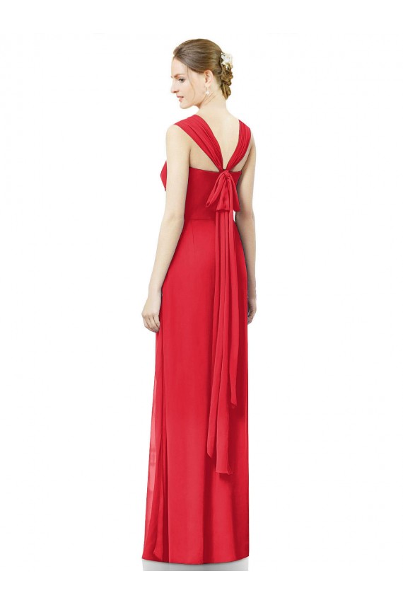 Long Cap Sleeves Soft Chiffon Red A-Line Formal Dress / Bridesmaid Dress Colchester