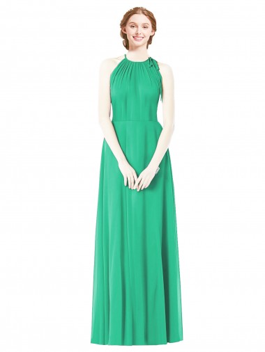 Long Sleeveless Soft Chiffon Emerald Green A-Line Bridesmaid Dress Colchester