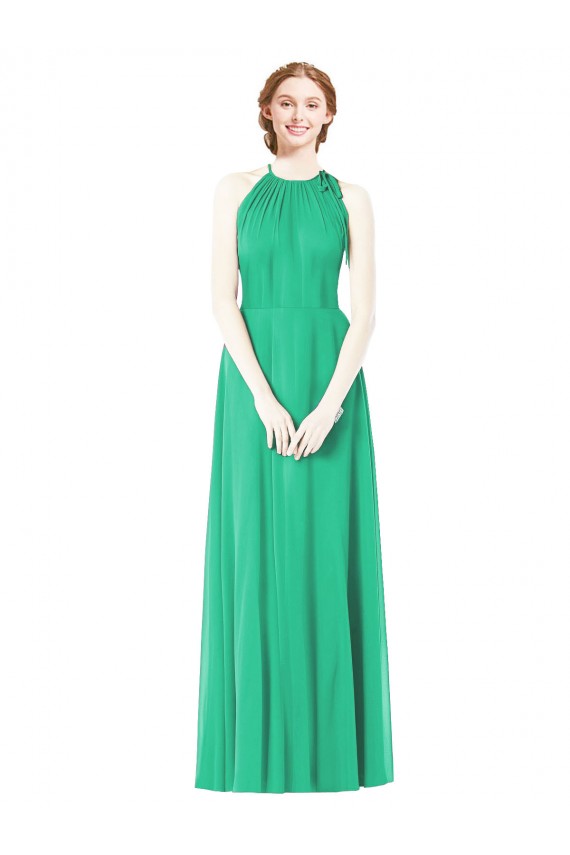 Long Sleeveless Soft Chiffon Emerald Green A-Line Bridesmaid Dress Colchester