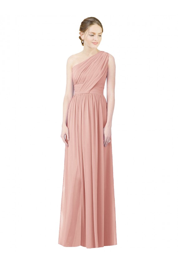 Long Sleeveless Soft Chiffon Bliss Pink One Shoulder A-Line Bridesmaid Dress Colchester