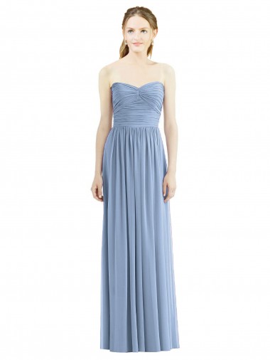 Long Sleeveless Chiffon Dusty Blue Sweetheart A-Line Bridesmaid Gowns Colchester