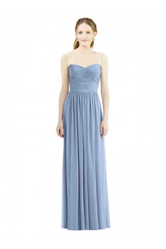 Long Sleeveless Chiffon Dusty Blue Sweetheart A-Line Bridesmaid Gowns Colchester
