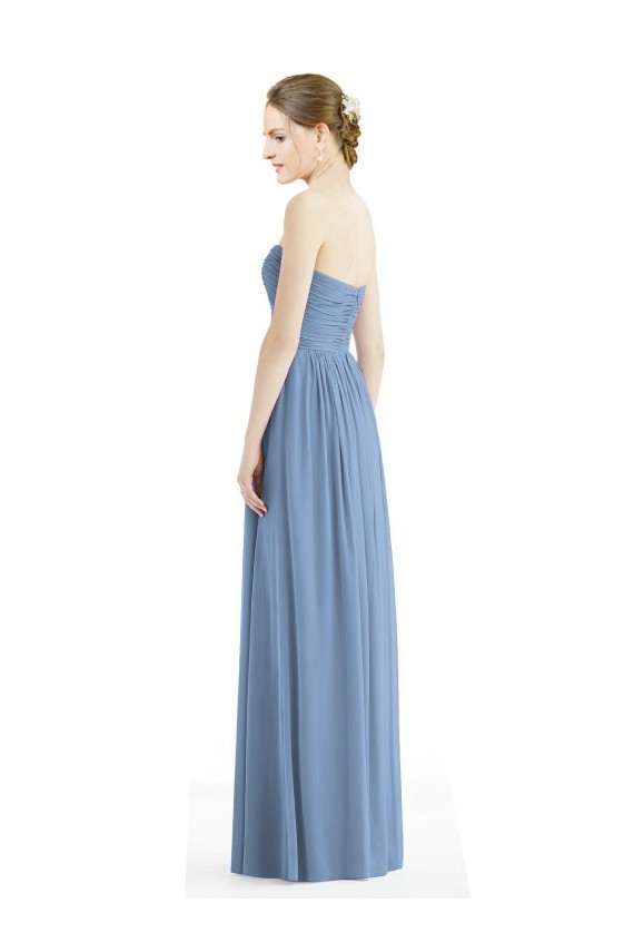 Long Sleeveless Chiffon Dusty Blue Sweetheart A-Line Bridesmaid Gowns Colchester