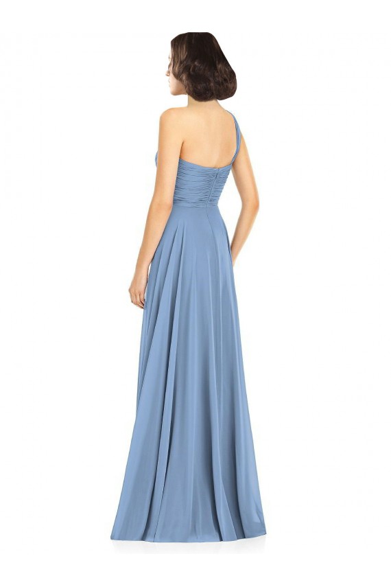 Long Sleeveless Soft Chiffon Dusty Blue One Shoulder A-Line Formal Dress / Bridesmaid Dress Colchester
