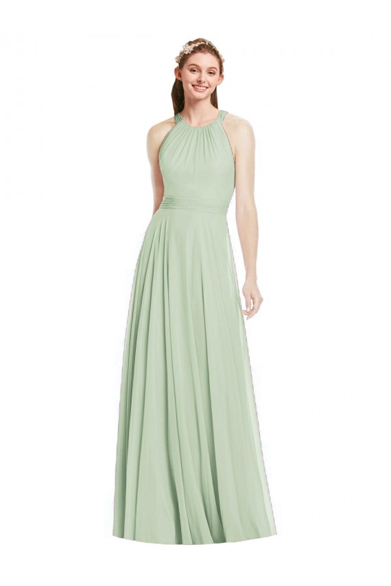 Long Sleeveless Chiffon Sage A-Line Bridesmaid Dress / Evening Dress Colchester