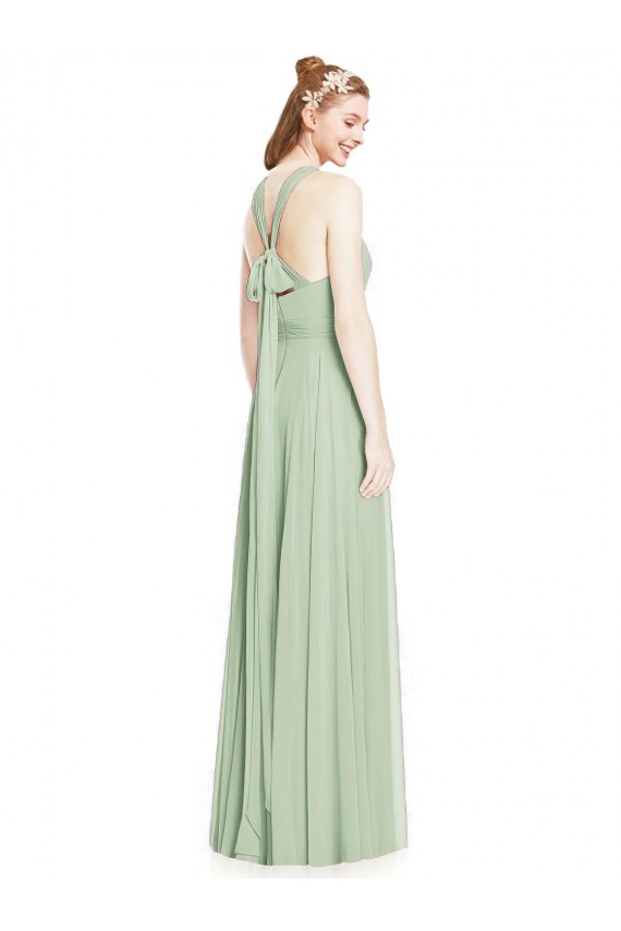 Long Sleeveless Chiffon Sage A-Line Bridesmaid Dress / Evening Dress Colchester