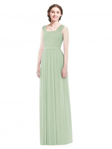 Long Sleeveless Soft Chiffon Sage A-Line Bridal Party Dress Colchester
