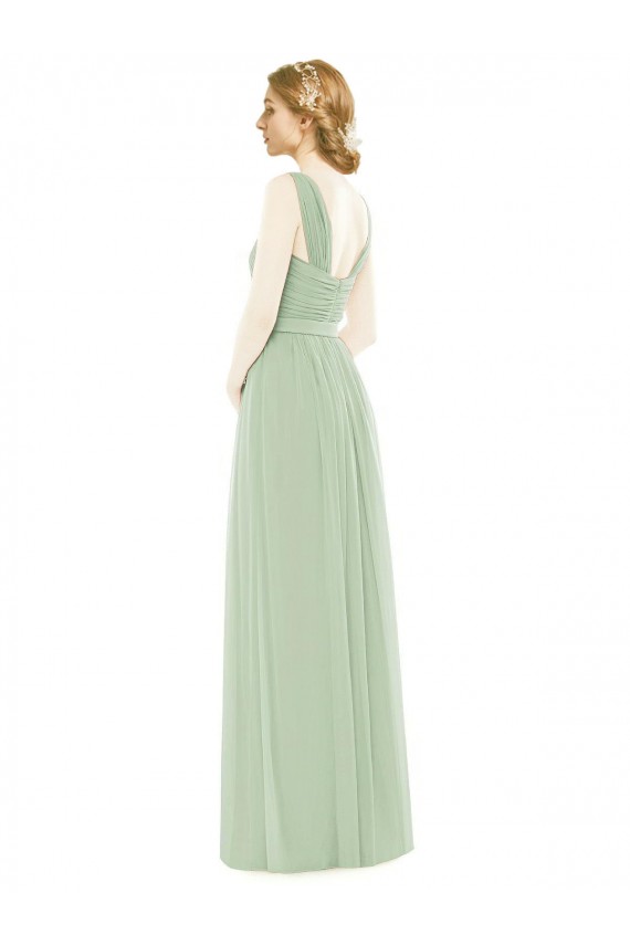 Long Sleeveless Soft Chiffon Sage A-Line Bridal Party Dress Colchester