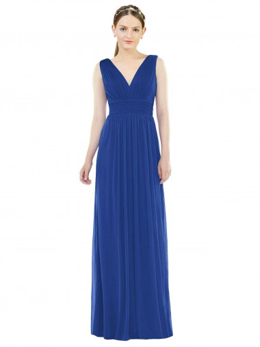Long Sleeveless Soft Chiffon Royal Blue A-Line Bridesmaid Gowns Colchester