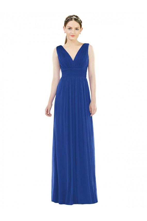 Long Sleeveless Soft Chiffon Royal Blue A-Line Bridesmaid Gowns Colchester