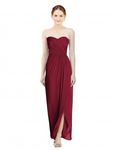 Long Sleeveless Soft Chiffon Burgundy Sweetheart Sheath Bridesmaid Dress Colchester