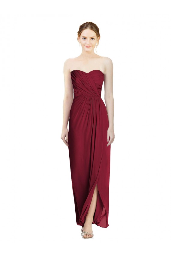 Long Sleeveless Soft Chiffon Burgundy Sweetheart Sheath Bridesmaid Dress Colchester