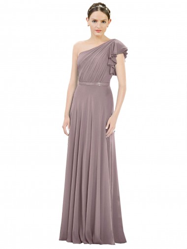 Long Sleeveless Soft Chiffon Dusty Rose One Shoulder A-Line Bridesmaid Dress Colchester