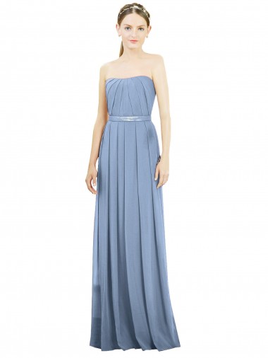 Long Sleeveless Soft Chiffon Dusty Blue Strapless A-Line Bridesmaid Dress Colchester