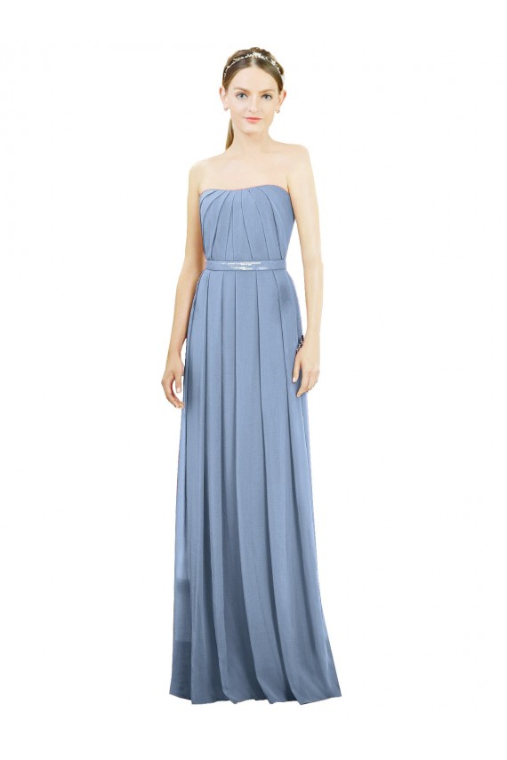 Long Sleeveless Soft Chiffon Dusty Blue Strapless A-Line Bridesmaid Dress Colchester
