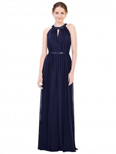 Long Sleeveless Soft Chiffon Dark Navy A-Line Bridesmaid Dress / Formal Dress Colchester