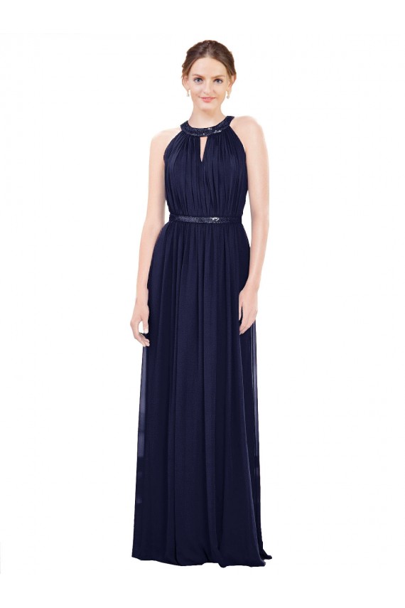 Long Sleeveless Soft Chiffon Dark Navy A-Line Bridesmaid Dress / Formal Dress Colchester