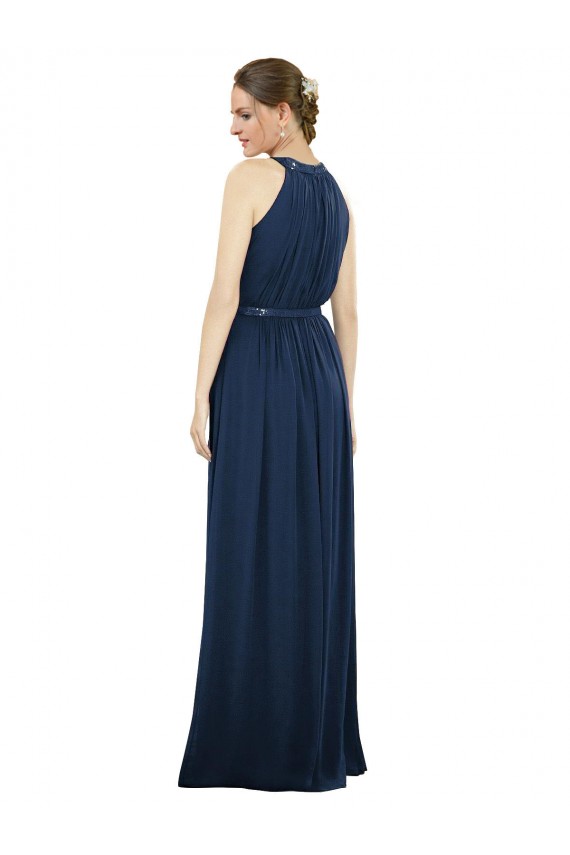 Long Sleeveless Soft Chiffon Dark Navy A-Line Bridesmaid Dress / Formal Dress Colchester
