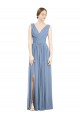 Long Sleeveless Soft Chiffon Dusty Blue A-Line Semi Formal Evening Dress / Bridesmaid Dress Colchester
