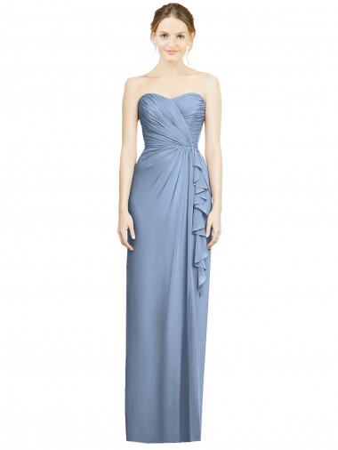Long Sleeveless Soft Chiffon Dusty Blue Sweetheart Sheath Bridesmaid Dress Colchester