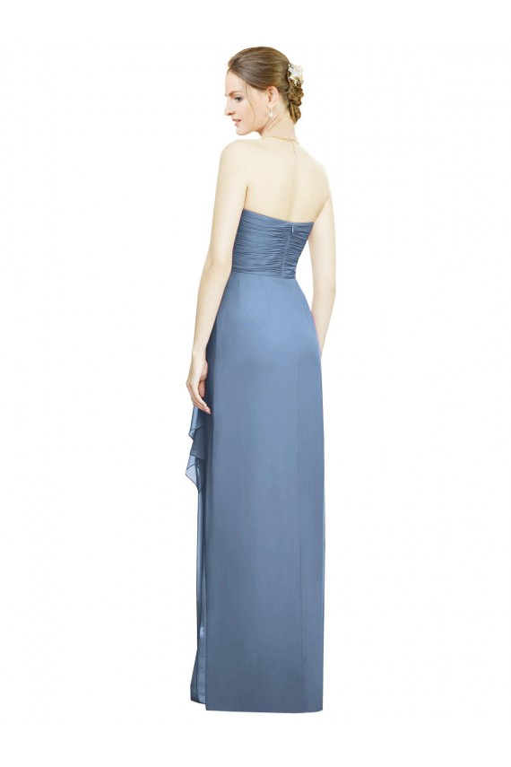 Long Sleeveless Soft Chiffon Dusty Blue Sweetheart Sheath Bridesmaid Dress Colchester