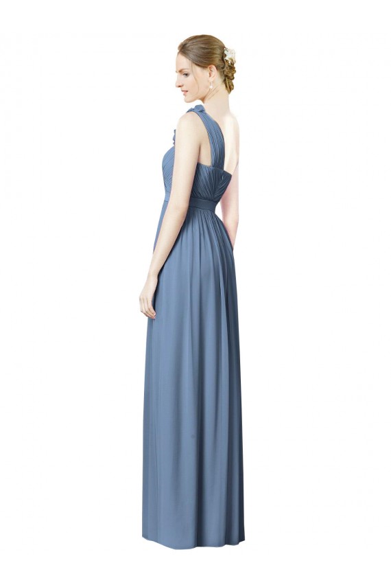 Long Sleeveless Soft Chiffon Dusty Blue A-Line Bridesmaid Dress Colchester