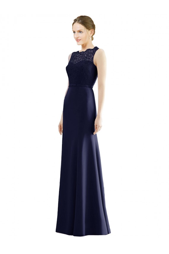 Long Sleeveless Soft Chiffon & Lace Dark Navy Mermaid Bridesmaid Dress Colchester