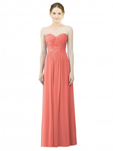 Long Sleeveless Soft Chiffon Coral Sweetheart A-Line Bridesmaid Dress Colchester