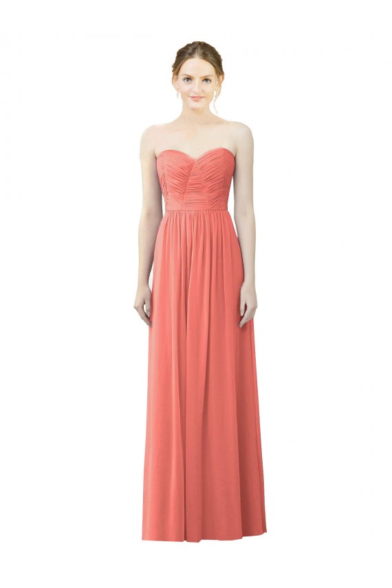 Long Sleeveless Soft Chiffon Coral Sweetheart A-Line Bridesmaid Dress Colchester