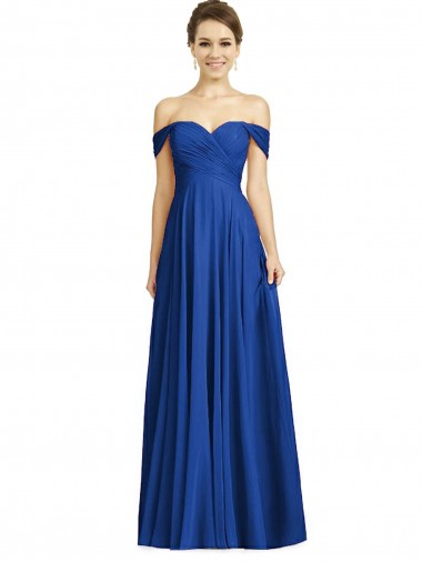 Long Cap Sleeves Soft Chiffon Royal Blue A-Line Semi Formal Evening Dress / Bridesmaid Dress Colchester