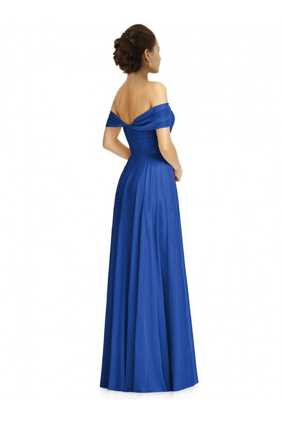 Long Cap Sleeves Soft Chiffon Royal Blue A-Line Semi Formal Evening Dress / Bridesmaid Dress Colchester