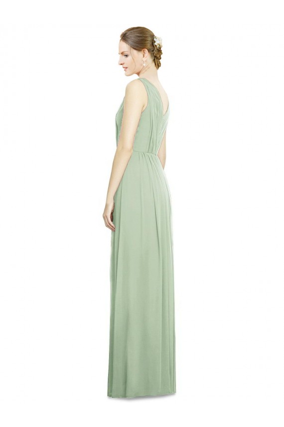 Long Sleeveless Soft Chiffon Sage V-Neck A-Line Bridesmaid Dress Colchester