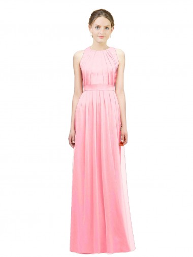 Long Sleeveless Soft Chiffon Salmon A-Line Bridesmaid Dress Colchester