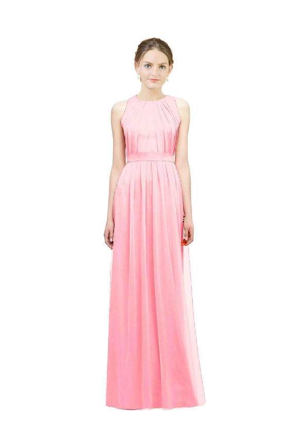 Long Sleeveless Soft Chiffon Salmon A-Line Bridesmaid Dress Colchester