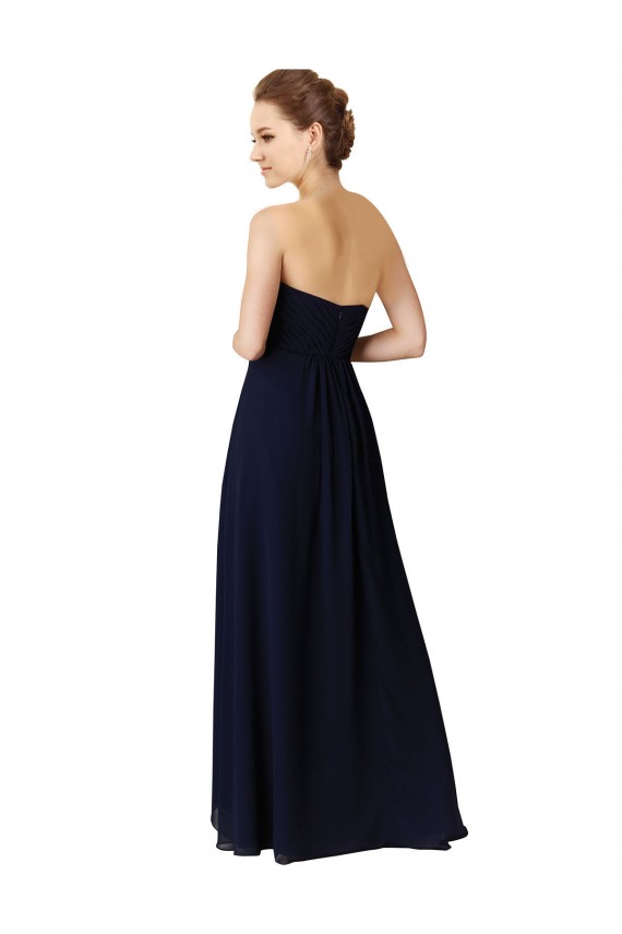 Long Sleeveless Soft Chiffon Dark Navy A-Line High Low Bridesmaid Dress Colchester