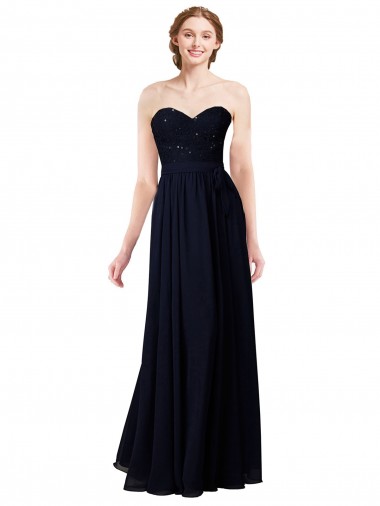 Long Sleeveless Soft Chiffon Dark Navy A-Line Formal Dress / Bridesmaid Dress Colchester