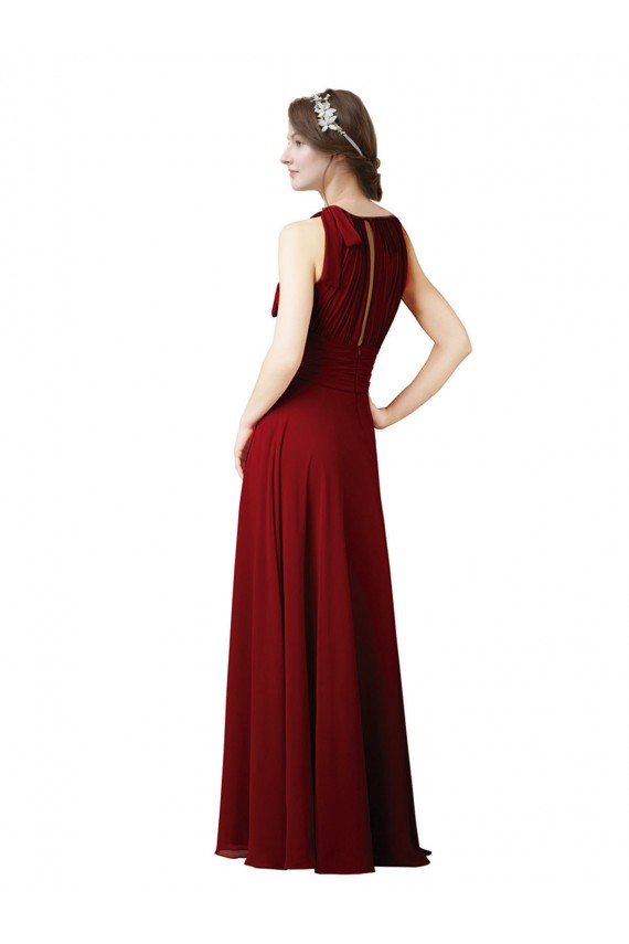 Long Sleeveless Soft Chiffon Burgundy Halter Neck Sheath Bridesmaid Dress Colchester