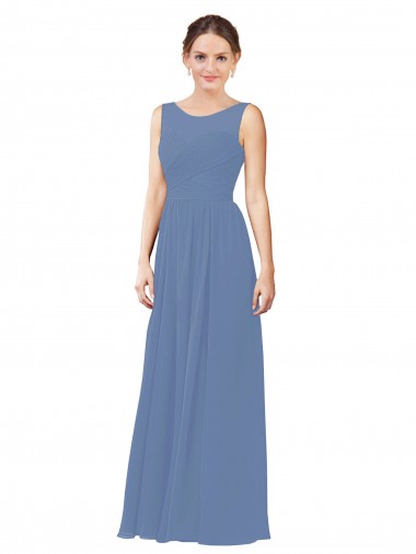Long Sleeveless Soft Chiffon Windsor Blue Sheath Bridesmaid Dress Colchester