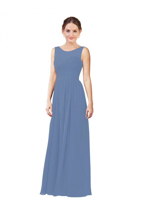 Long Sleeveless Soft Chiffon Windsor Blue Sheath Bridesmaid Dress Colchester