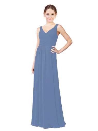 Long Sleeveless Soft Chiffon Windsor Blue Sheath Bridal Party Dress Colchester