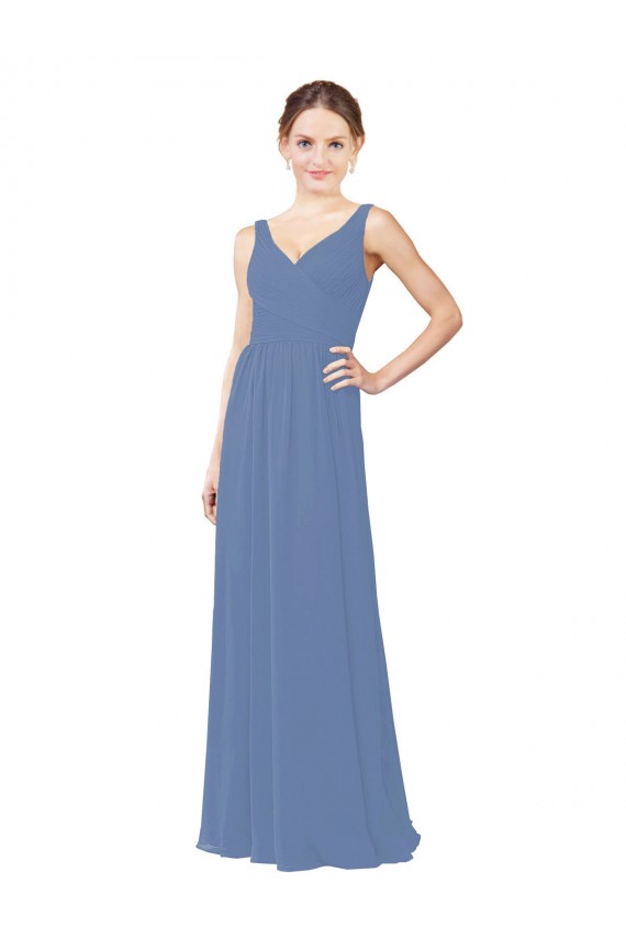 Long Sleeveless Soft Chiffon Windsor Blue Sheath Bridal Party Dress Colchester