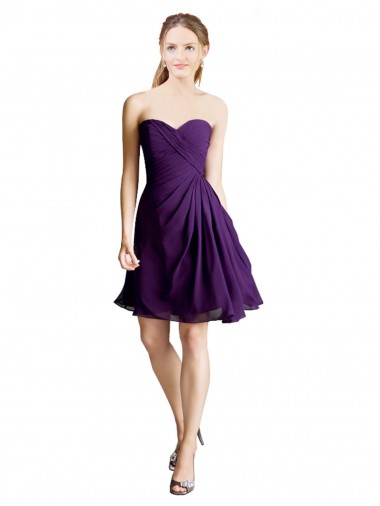 Knee Length Sleeveless Soft Chiffon Purple A-Line Bridesmaid Dress Colchester