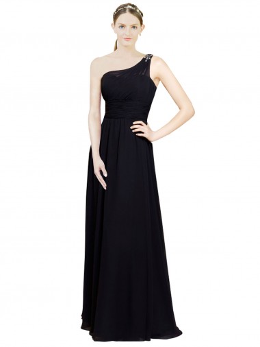 Long Sleeveless Chiffon Black A-Line Bridesmaid Dresses Colchester