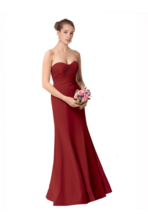 Long Sleeveless Soft Chiffon Burgundy Sweetheart Mermaid Bridesmaid Dress Colchester
