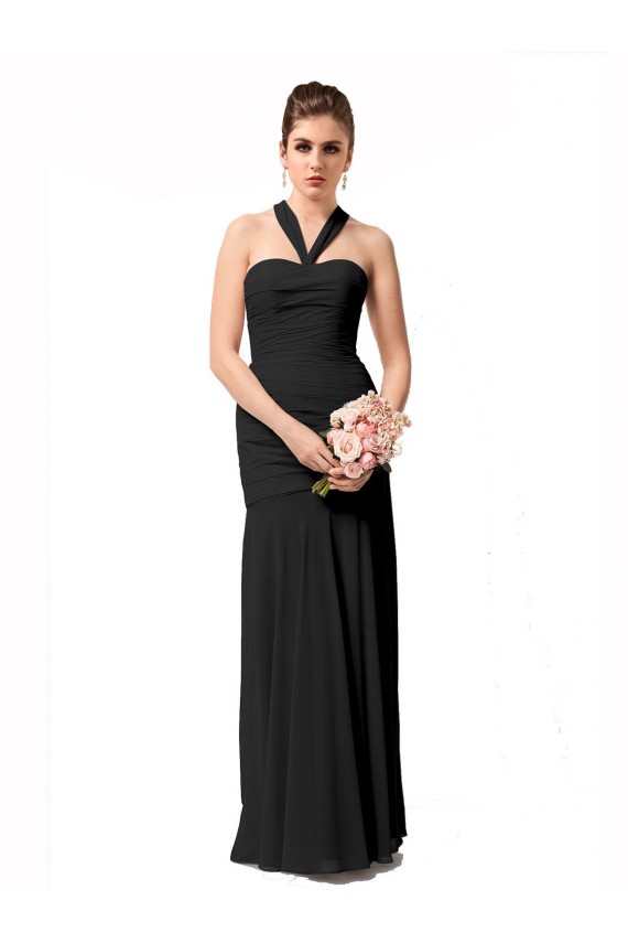 Long Sleeveless Chiffon Black Mermaid Bridesmaid Dress / Evening Dress Colchester