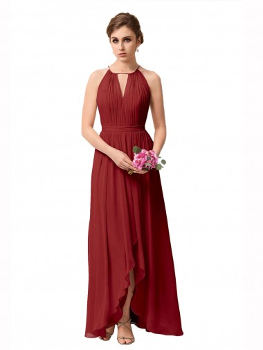 Sleeveless Soft Chiffon Burgundy A-Line High Low Bridesmaid Dress Colchester