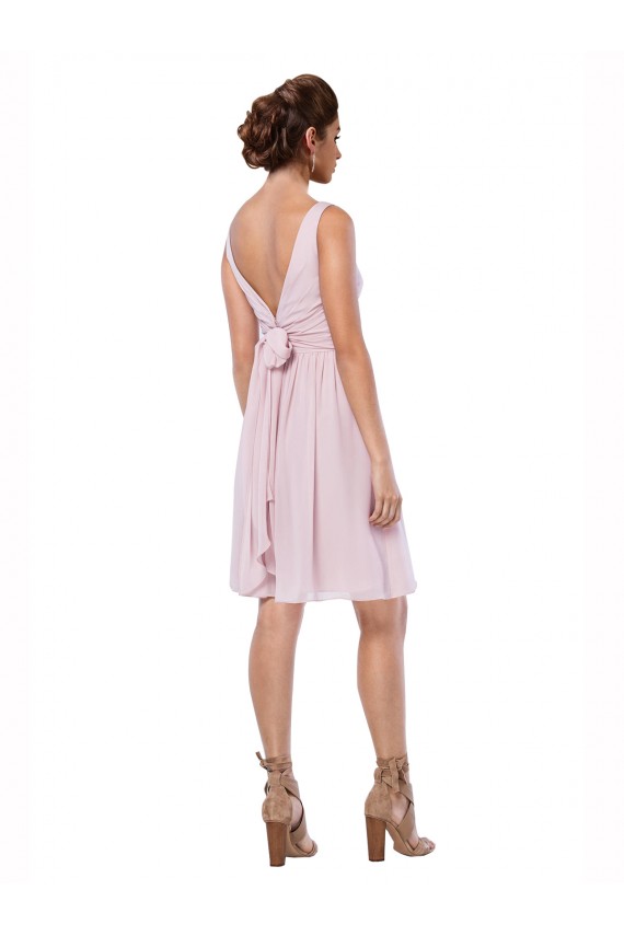 Knee Length Sleeveless Soft Chiffon Dark Navy V-Neck A-Line Bridesmaid Dress Colchester