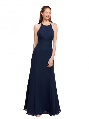 Long Sleeveless Soft Chiffon Dark Navy Halter Neck Mermaid Prom Dress / Bridesmaid Dress Colchester