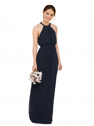 Long Sleeveless Chiffon Dark Navy A-Line Bridesmaid Dress Colchester